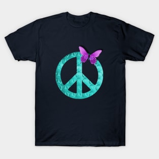 Pastel Blue Peace Sign with Purple Butterfly T-Shirt